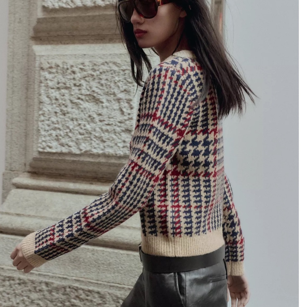 Zara NWT houndstooth wool jumper sweater 0021/110 - Picture 8 of 13